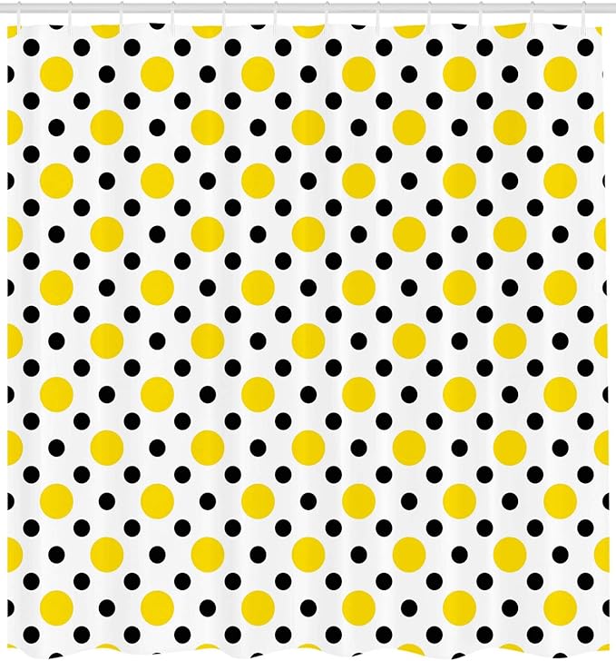 Ambesonne Polka Dots Shower Curtain, Symmetric Rounds and Playful Cultural Motif Vintage Circles Retro 30s Themed Nostalgic, Cloth Fabric Bathroom Decor Set with Hooks, 69" W x 75" L, Yellow White