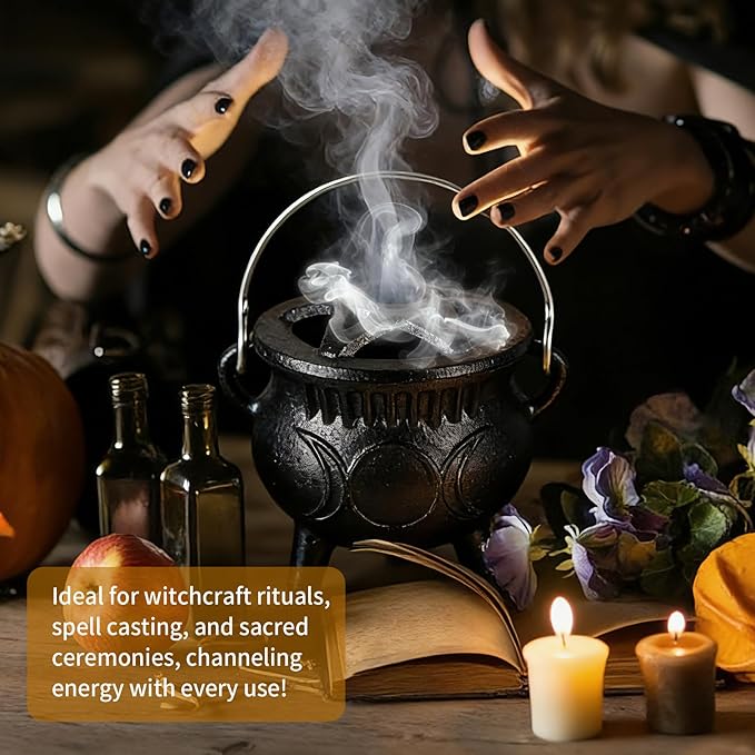 Cast Iron Sacred Incense Holder, Small Three-Legged Cast Iron Pot, Incense Burner, Suitable for Yoga Meditation and Energy Cleansing, Sage Burning, Candle Holder Rituals and Decorations