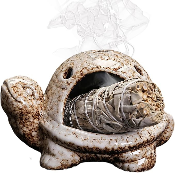Turtle Palo Santo Holder Ceramic Palo Santo Burner Sage Holder for Burning,Sea Turtle Incense Holder for Wood Sticks Incense Cones and Sage,Incense Burner for Yoga Zen Meditation Altar Decor (C)
