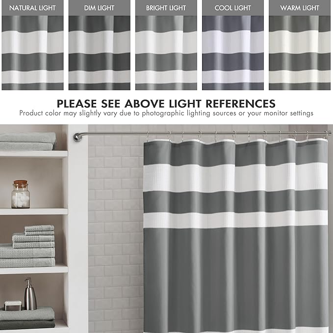 Madison Park Shower Curtain Spa Waffle Weave Long Shower Curtain for Bathroom 3M Scotchgard Moisture Management, Spa Quality Modern Shower Curtains for Bathroom, Long: 72x78 Charcoal