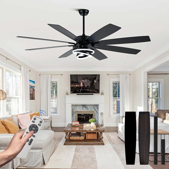Bella Depot 72 Inch Black Ceiling Fan Modern Chandelier Fan with Remote Control, 6-Speed, Reversible, Timing Option - Ideal for Large Living Room, Garage, and Covered Patio