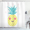 Ambesonne Tropical Shower Curtain, Pineapple Design a Smile and Heart Eyes Exotic Love Themed Fruit Portrait, Cloth Fabric Bathroom Decor Set with Hooks, 69" W x 75" L, Turquoise Yellow