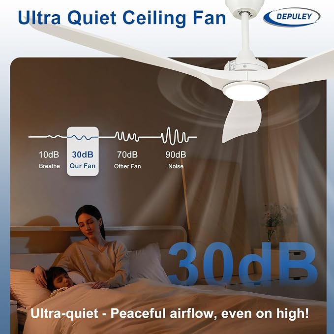 Depuley 60-Inch Ceiling Fan with Light: White 3 Blade Outdoor Fans for Patios - Dimmable Indoor Fan with Remote Control Fandelier Ceiling Fans for Living Dining Room Reversible 6 Speed