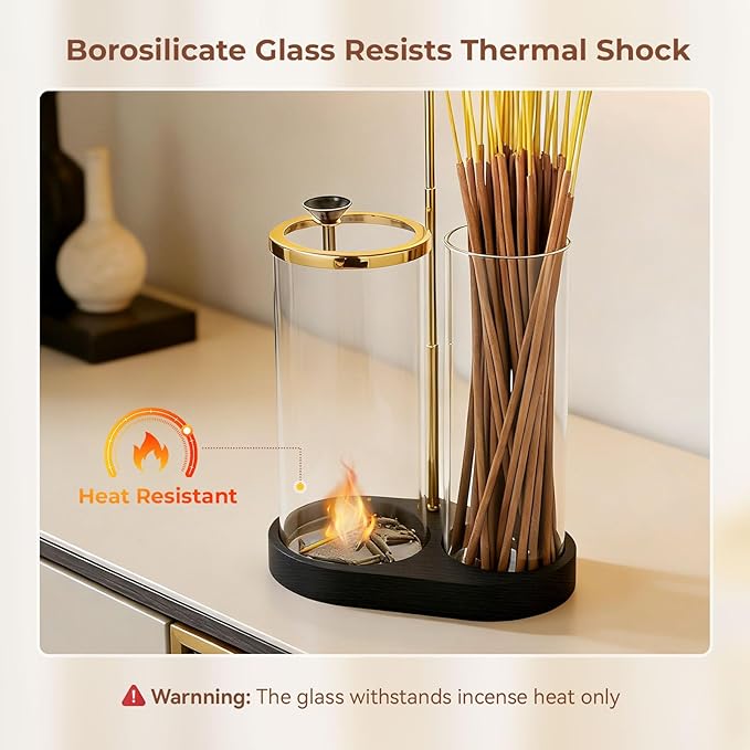 3 in 1 Incense Holder for Sticks Upside Down Anti-Ash Incense Burner with Glass Ash Catcher Backflow Cone Incense Diffuser with Adjustable Threaded Mounting for Mediation Yoga Spa Gifts Home Decor