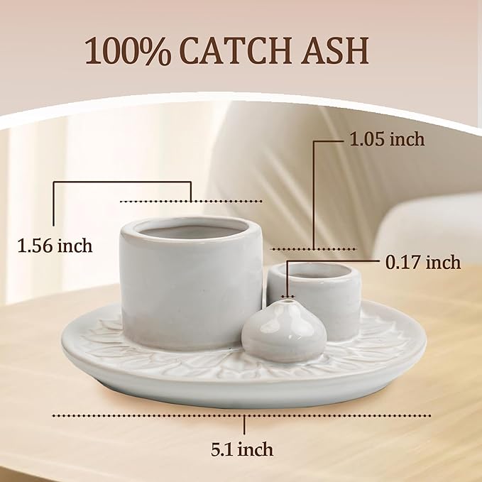 4 in 1 Incense Burner Holder,Sage Holder for Burning,Palo Santo Holder,Candle Holder,Ceramic Incense Burner Ash Catcher Tray for Meditation Yoga Room