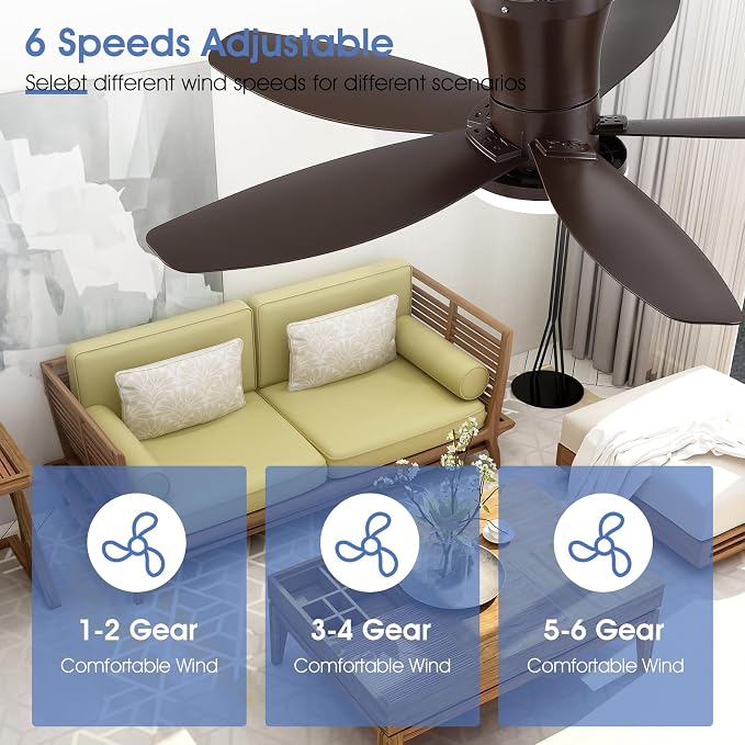Surtime 36IN Ceiling Fans with Light and Remote/APP Control, 5-Blade Reversible Motor Ceiling Fan, 3-Color Dimmable Lighting, All-Brown Finish