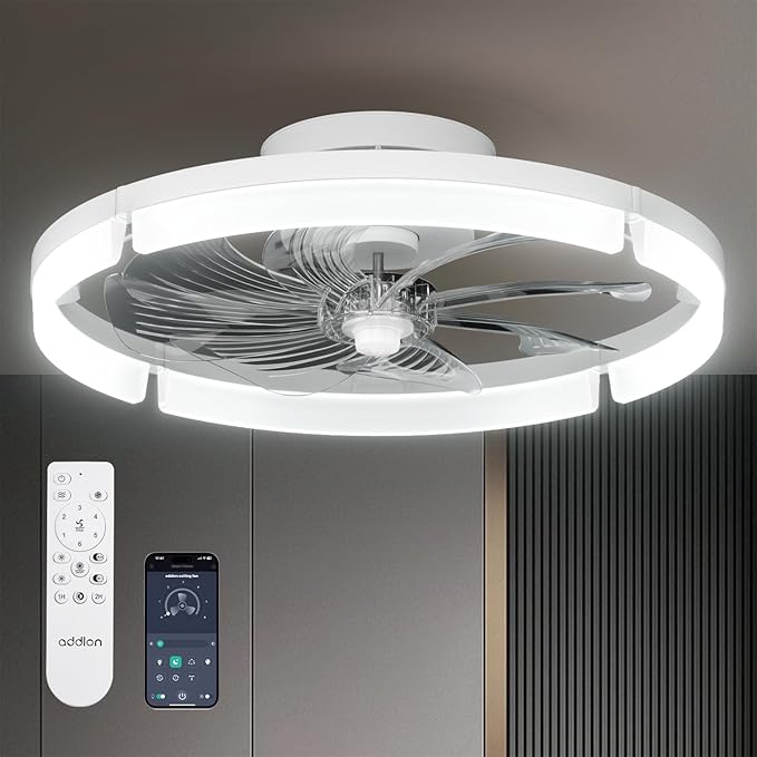 addlon Ceiling Fans with Lights and Remote, 20'' Low Profile Ceiling Fans, 3000-6000K Dimmable Modern Flush Mount LED Fan Light, Fandelier Ceiling Fan for Bedroom, Kitchen, Living Room