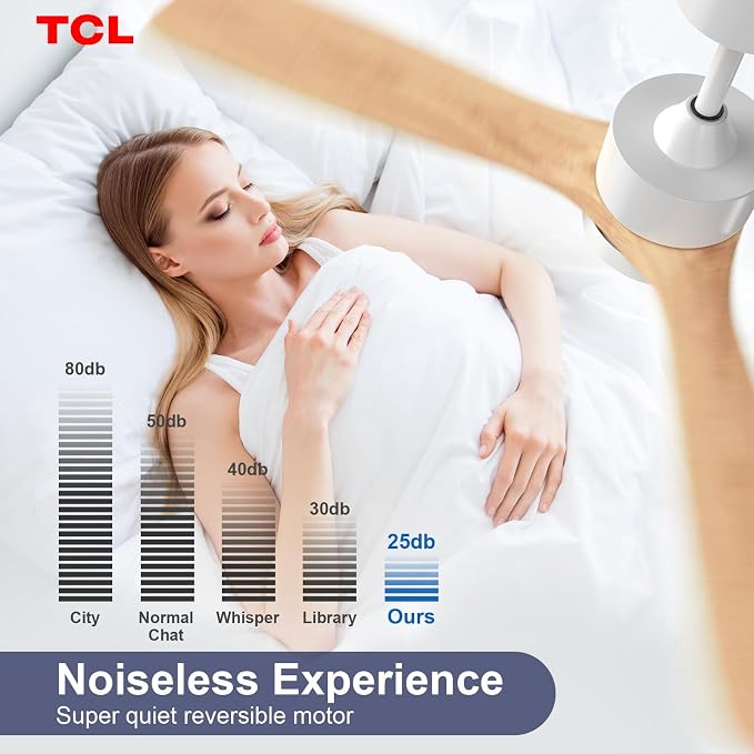 TCL Ceiling Fans with Light and Remote: 52 inch 3 Wooden Blades 3 Dimmable LED Fan for Room Indoor Modern Farmhouse Decor - 6 Speed Memory DC Reversible Fan Lights (Natural Wood, 52 Inch)