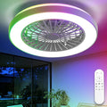 Depuley RGB Ceiling Fan with Light: 19" Enclosed Low Profile Flush Mount LED Ceiling Fans with Remote Control - Modern White Bladeless Fandelier Dimmable Quiet DC Motor for Bedroom KTV Room