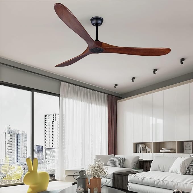 Bigzone 70" Large Ceiling Fan No Light with Remote,3 Blades Dark Brown Solid Wood Big Ceing Fan without Light with Quiet Reversible DC Motor 6-Speeds for Living Room/Dining Room/Garage/Indoor/Outdoor | 6 Speeds Available, Noiseless, fit for Flat/Sloped...