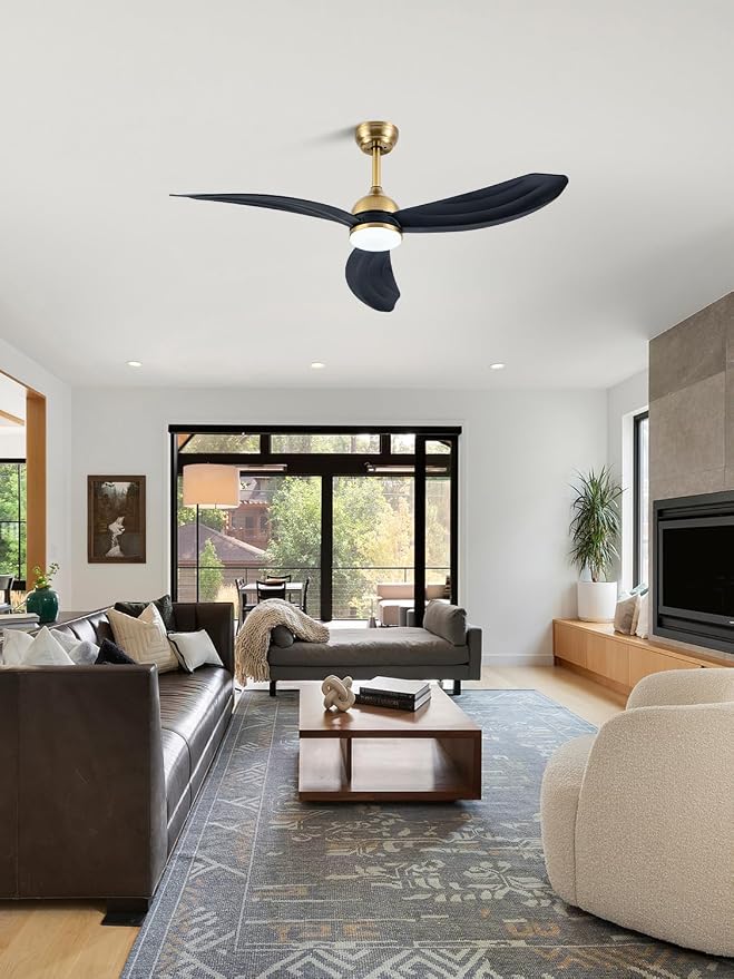 Bella Depot 52 Inch Black and Gold Ceiling Fan with Light, Modern Chandelier Ceiling Fan with Dimmable LED Light, Rustic Fandelier Fan with Quiet DC Motor for Living Room Bedroom