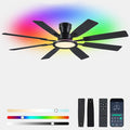 Ayaoty Ceiling Fans with Lights -60in Flush Mount Ceiling Fan with RGB Dimmable, 3CCT 6 Wind Speeds and Reversible Quiet Motor, Low Profile RGB Fan Light for Modern Indoor, Party - Black