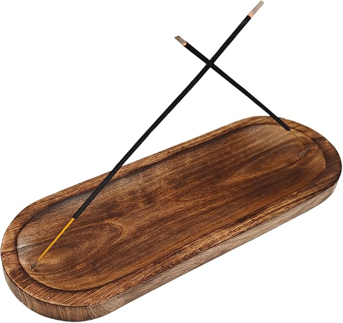 VANIYA CRAFTS® Wooden Handmade Tree of Life Boat Shape Incense Holder Stand Insence Tray for Home Decor Restaurant (11X4, Natural Black) (Burnt)