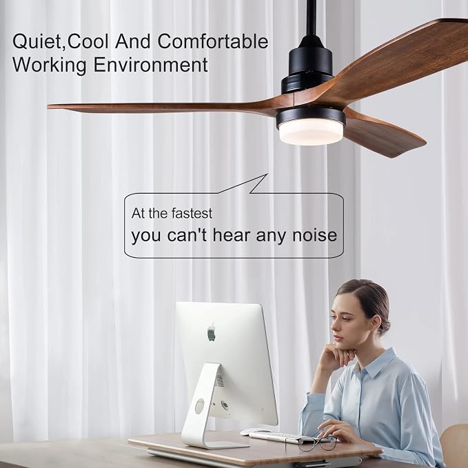 52 Inch Ceiling Fans with Lights and Remote Control, Outdoor Ceiling Fans for Patios; Black Ceiling Fan with Light for Bedroom Living Room, Solid Wood, 3CCT Dimmable, Memory Function