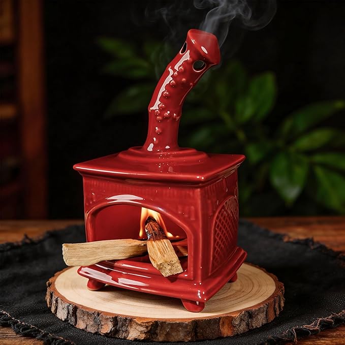 MOUGIGI Red Ceramic Palo Santo Holder - Modern Incense Burner for Yoga & Meditation - Ash Catcher for Wood Sticks & Sage - Versatile Smudge Bowl & Cone Burner - Perfect Unique Gift for Mindfulness