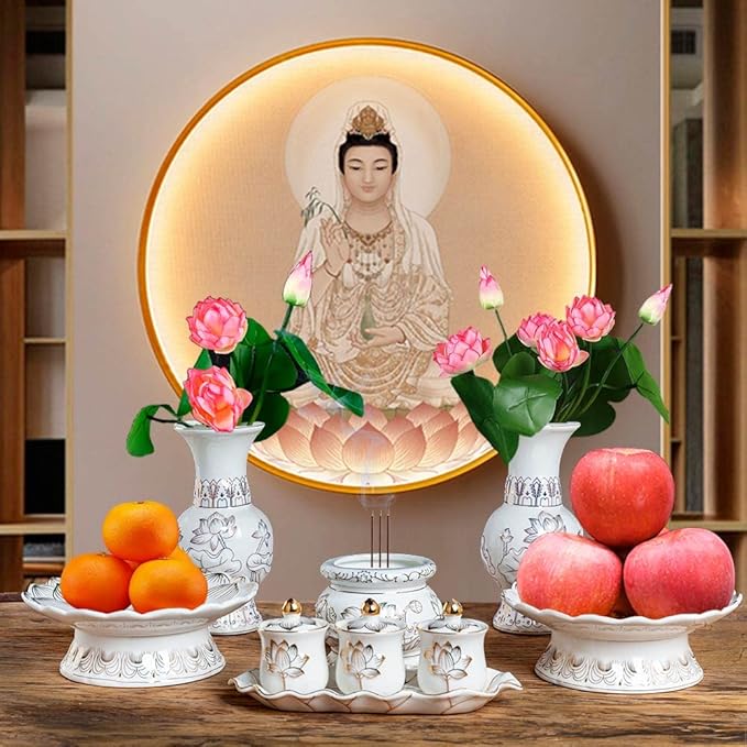 Houlu Small White Ceramic Incense Burner Pot for Praying Buddha, Tibetan Buddhist Altar Worhship Incense Censer - 4 Inches