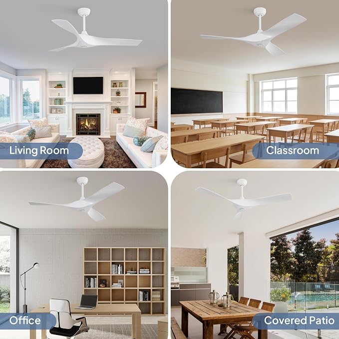 Sofucor 52 Inch Ceiling Fans No Lights, Modern Ceiling Fan with 3 Plastic Blades, 4500CFM 6-Speed 3-Timer Reversible DC Motor, for Bedroom Living Room Patios Office, ETL/FCC