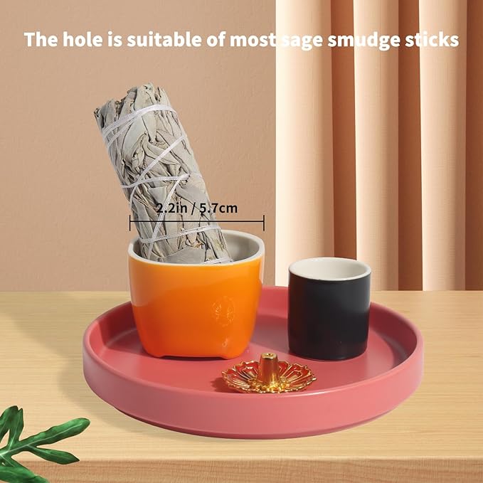4 in 1 Incense Holder, 5.5" Ceramic Palo Santo Stick Holder, Sage Holder for Burning, Sage Incense Burner for Meditation Yoga Room and Home Decor