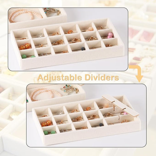 1 Pcs Earring Organizer Stackable Trays,Jewelry Drawer Inserts Container Display Case Storage for Earring Necklace Rings -Beige