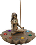 Ebros Gift Sacred Moon Feminine Triple Goddess Yoga Meditation with Chakra Zone Color Beads Lotus Flower Incense Stick Holder Burner Figurine Zen Feng Shui Vastu Home Fragrance Tabletop Altar Decor