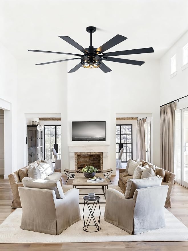 72 Inch Farmhouse Ceiling Fan with Light and Remote Black Rustic Ceiling Fan Quiet and Reversible DC Motor Caged Chandelier Fan for Living Room Bedroom
