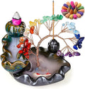 DUQGUHO Incense Holder Ceramic Backflow Incense Waterfall Burner Chakra Crystal Tree with 30 Burner Incense Cones for Room Home Zen Decor Meditation