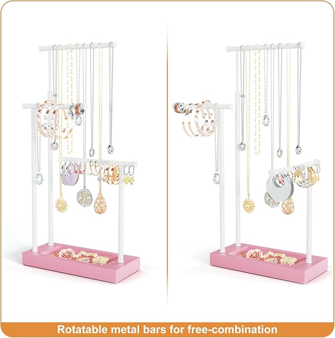 SRIWATANA Pink & White Extra Tall Necklace Holder, Jewelry Display Stand | Sturdy Tall Jewelry Organizer; Chic necklace organizer to Display Long Necklaces, Pendants, Chains Without Tangling