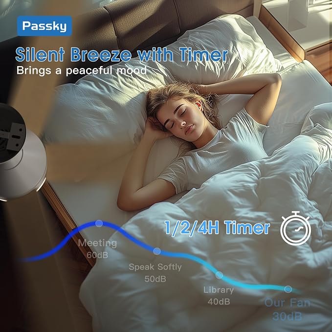 Passky Ceiling Fans with Lights, 42 inch Sleek Ceiling Fan with Light and Remote Control, 3CCT, Dimmable, Reversible, Noiseless, White Ceiling Fan for Bedroom, Living Room