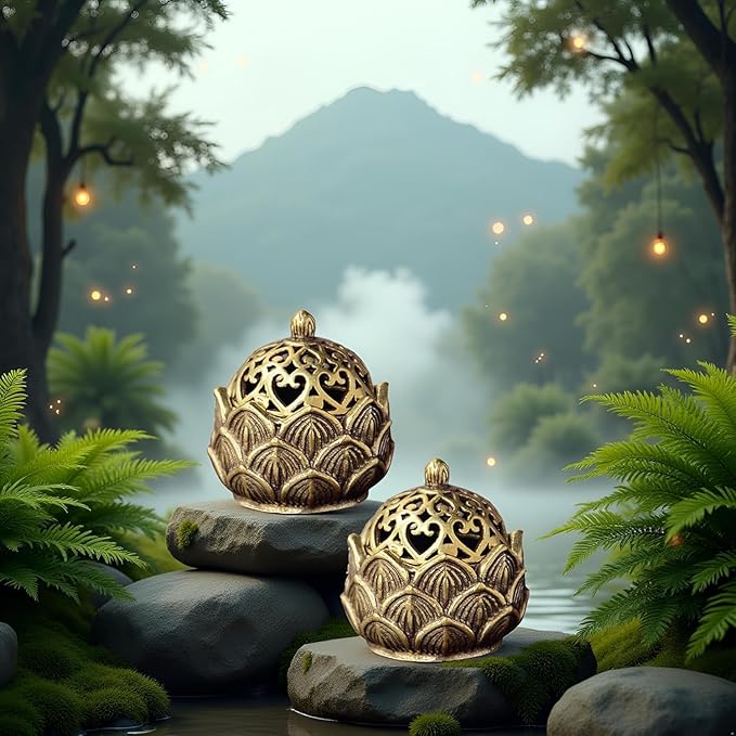 2Pcs Pure Copper Fortune Lotus Incense Holder, Black Brass Cone Incense Burner Holder, Home, Meditation Decor (1.18×1.1")
