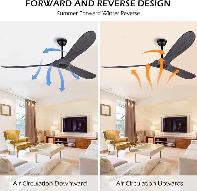 72 Inch Ceiling Fan No Light ，Wood Outdoor Ceiling Fans for Patios Living Room Gazebo Mid Century Modern Exterior Extra Large Ceiling Fan without Light with Downrod(Grey)