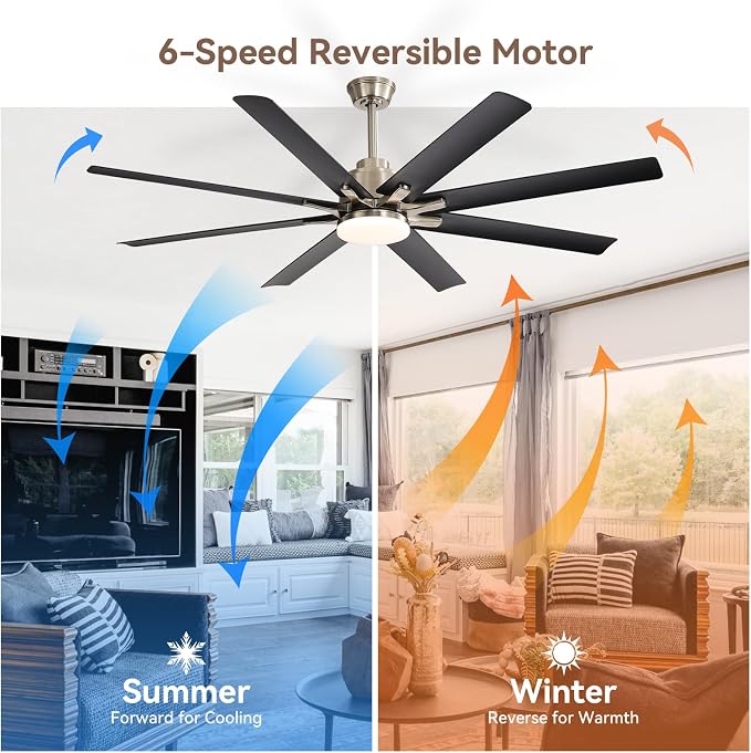Sofucor Smart Ceiling Fans with Lights, 52'' Ceiling Fan with Light and Remote, Work with Alexa/Google, Black Indoor/Outdoor Ceiling Fan, Quiet DC Motor, 3CCT, 8 Blades Ceiling Fans for Bedroom Patio