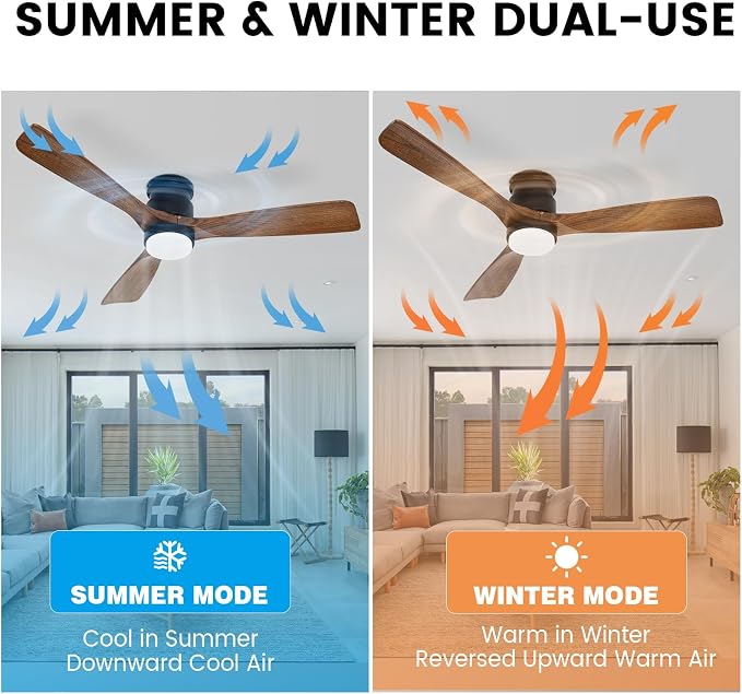 52 Inch Ceiling Fan with Lights Remote, Amber Solid Wood Ceiling Fan
