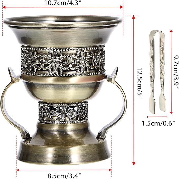 JUXYES Vintage Incense Burner Holder with Ash Catchers and Tongs, Metal Censer Antique Charcoal insencents Burner Zinc Alloy Spiritual Aromatherapy Yoga Meditation Retro Home Decoration