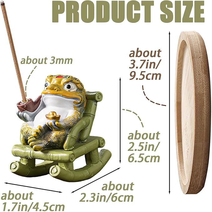 Resin Toad Incense Holder for Sticks with Wooden Tray, Toad Incense Burner with Incense Ash Catcher, Cute Toad Decor Incense Holder for Sticks for Yoga or Home, 1 Piece