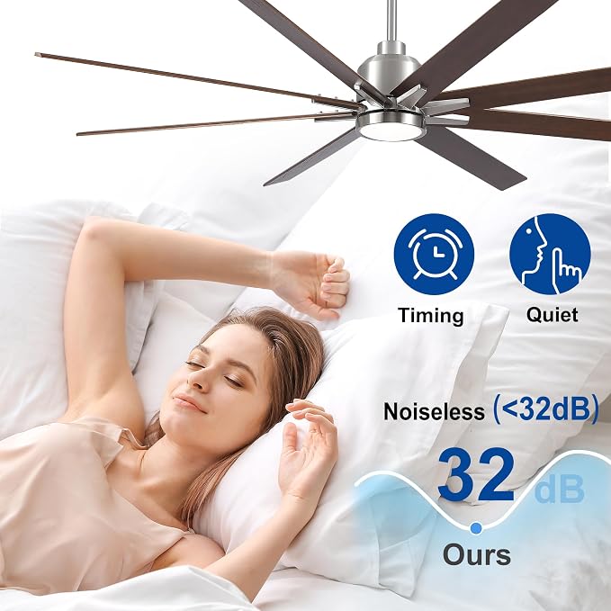 Rayqueen 72 Inch Brushed Nickel Ceiling Fans with Lights and Remote,Downrod | Walnut Blades,6 Speed Reversible DC motor,3-color temperature dimmable LED, 5.9/11.8/23.6 inch downrod