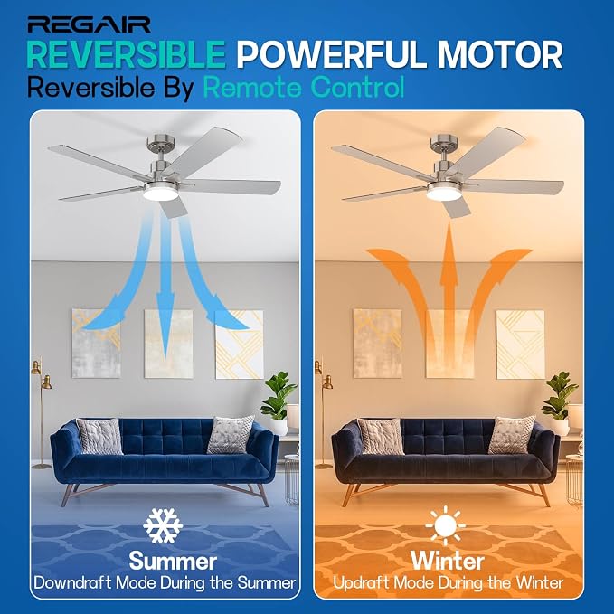 Ceiling Fan With Light 52-Inch, Remote Control Reversible DC Motors, 3CCT Dimmable Timer Noiseless, Nickel Ceiling Fan for Bedroom Living Room, Indoor&Outdoor ETL Listed