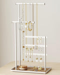 susswiff Jewelry Holder Organizer Stand - Adjustable Tall 17.5" (Max), Sturdy Jewelry Hanger for Necklaces, Earrings, Bracelets, Rings, Jewlery Display and Storage, White, Metal