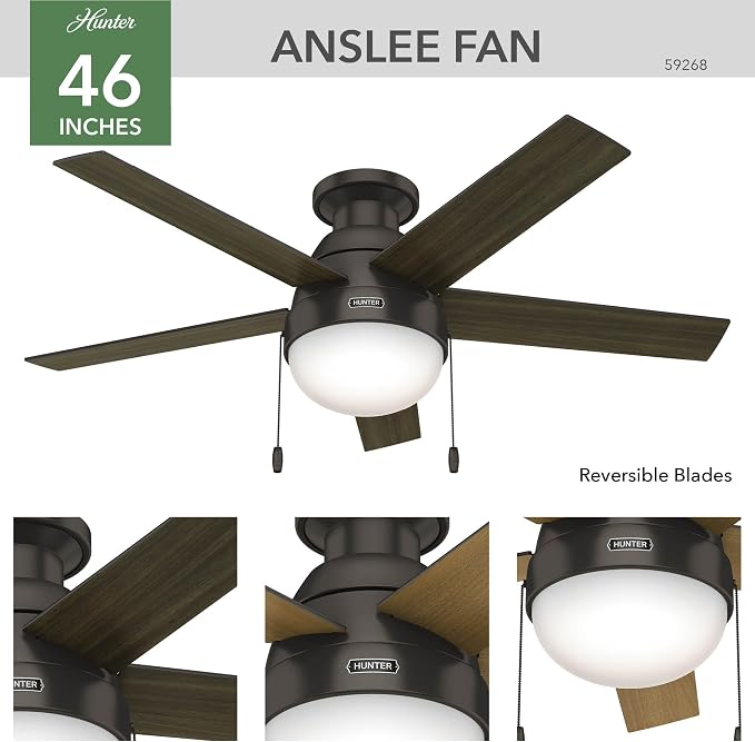 Hunter Anslee, Indoor, Ceiling Fan, with LED Light, 46 inch, Premier Bronze