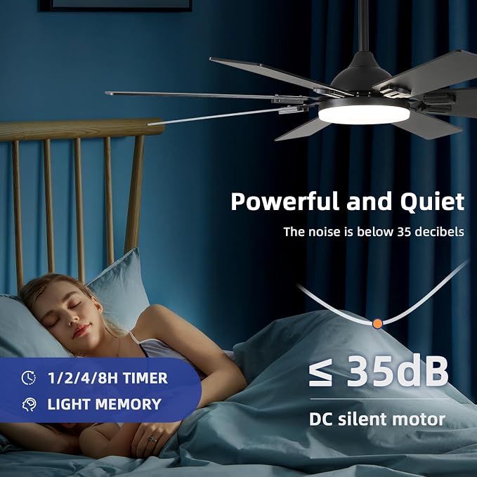 52" Ceiling Fans with Lights and Remote, Black Modern Ceiling Fan with 8 Dual Finish Blades,Quiet Reversible Motor，Farmhouse Ceiling Fan with RGB Lights for Bedroom,Living Room,Patios
