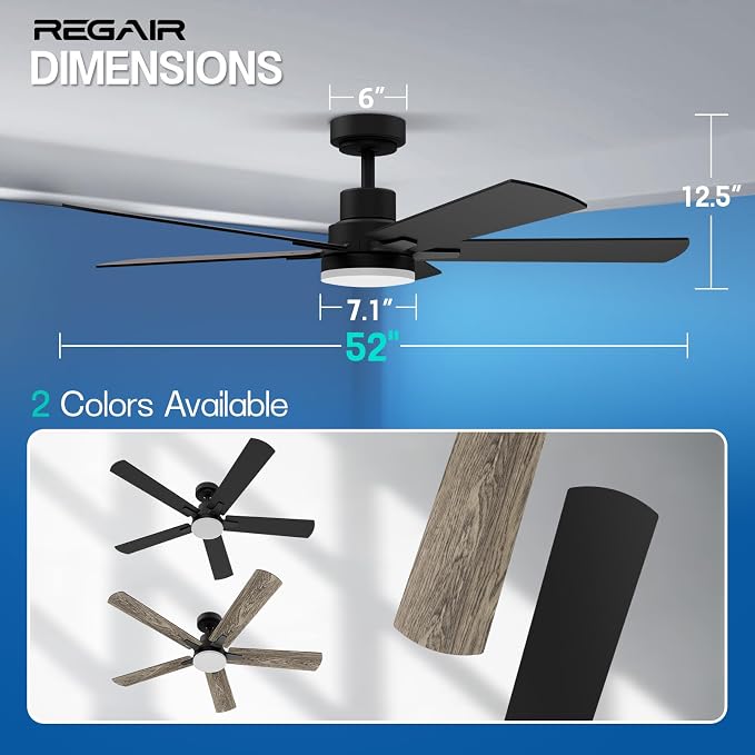 Ceiling Fan With Light 52-Inch, Remote Control Reversible DC Motors, 3CCT Dimmable Timer Noiseless, Nickel Ceiling Fan for Bedroom Living Room, Indoor&Outdoor ETL Listed