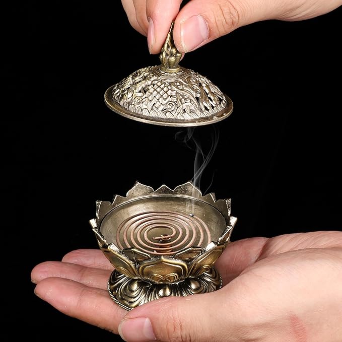 Small Classic Lotus Incense Burner 2.75 X 2.87inch Mini Vintage Lotus Incense Burner Holder Mini Lotu Cone Incenses Holder Charcoal Lotuss Flower Shaped Incenses Holders Classic for Stick and Metal