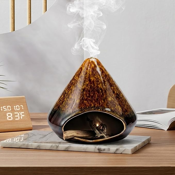 Handcrafted Ceramic Palo Santo Holder –Artistic Incense Burner for Meditation, Mindfulness & Zen Home Decor – Wabi-Sabi Style Cone Sculpture, Relaxation & Aromatherapy-Gift for Yoga (Brown)
