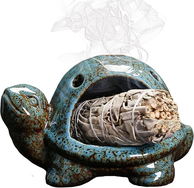 Turtle Palo Santo Holder Ceramic Palo Santo Burner Sage Holder for Burning,Sea Turtle Incense Holder for Wood Sticks Incense Cones and Sage,Incense Burner for Yoga Zen Meditation Altar Decor (A)
