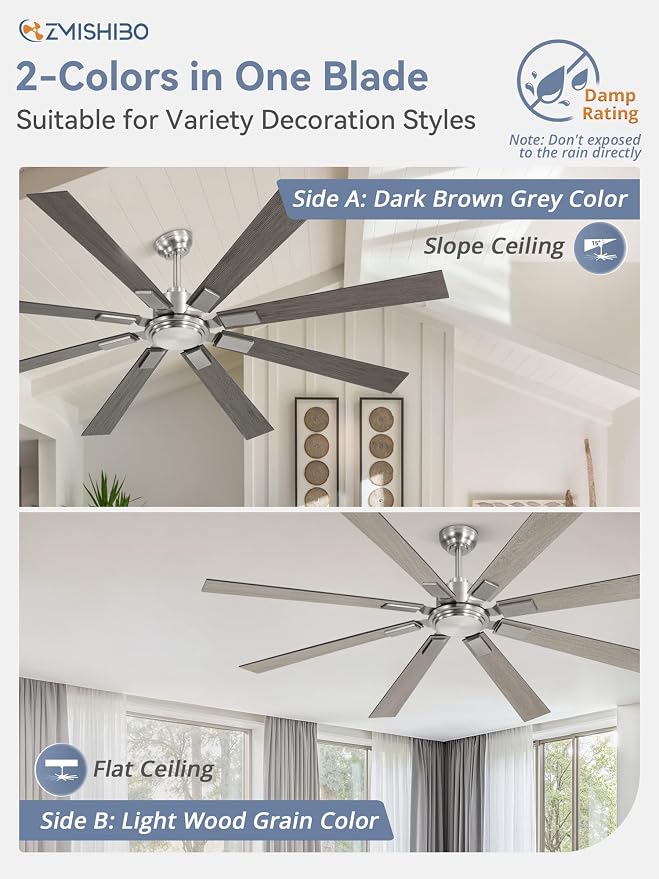 72 Inch Brushed Nickel Modern Ceiling Fan No Light with Remote, Outdoor Ceiling Fans Without Light with Quiet Reversible DC Motor, 6 Speeds, 8 Blades Large Ceiling Fan for Patios, Living Room, Garage