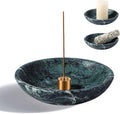 Koville Natural Marble Incense Holder, Incense Holder for Sticks with 9 Holes, Handmade Incense Burner Ash Catcher for Meditation Yoga SPA, Balsam Fir/Palo Santo/Sage/Cone (Green)