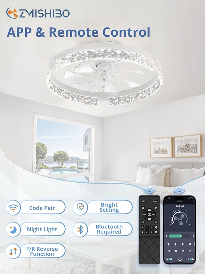 ZMISHIBO Ceiling Fans with Lights and Remote, 18 Inch Flush Mount Fan Light, 6 Speeds, 3CCT, Dimmable, Low Profile Ceiling Fan, Modern Ceiling Fan with Light for Bedroom and Living Room, White