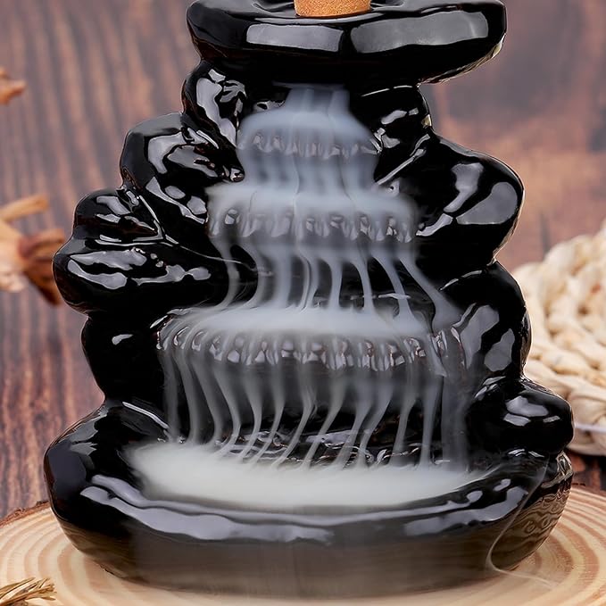 Waterfall Backflow Incense Burner Ceramic Incense Holder Incense Waterfall Fountain Incense Cone Holder, Yoga Meditation Home Decor Office Gifts(Stone)