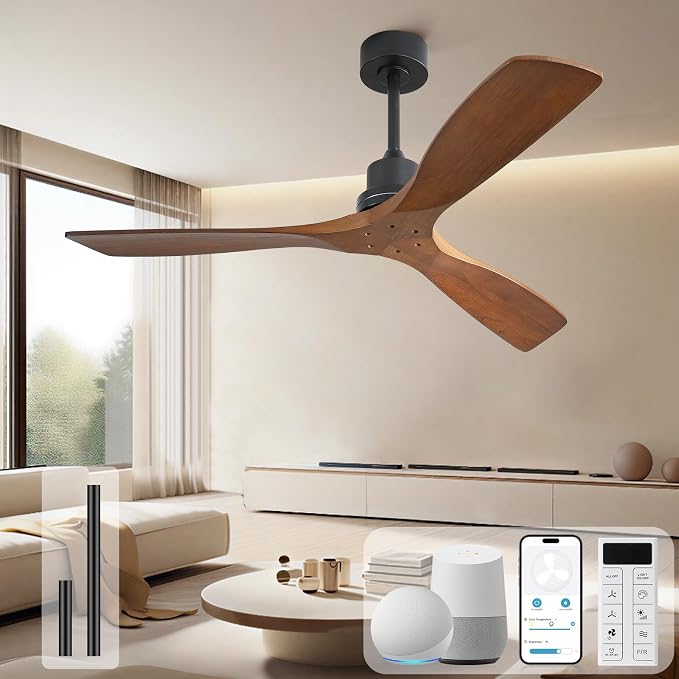 Sofucor Smart Ceiling Fan no Lights, 52" Low Profile Ceiling Fans with Remote, Compatible with Alexa/Google/App, 6-Speed Timing Reversible DC Motor for Bedroom Living Room Patio Indoor Outdoor