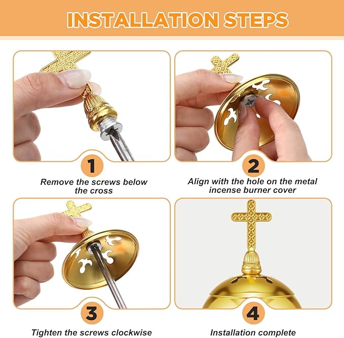 Zonon 1 Set Incense Burner with Tong, Frankincense Charcoal Incense Stand Holder, Ideal for Yoga, Spa, Aromatherapy, Home and Christian Church Censer (Gold,Retro)
