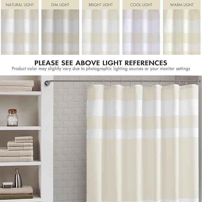 Madison Park Shower Curtain Spa Waffle Weave Long Shower Curtain for Bathroom 3M Scotchgard Moisture Management, Spa Quality Modern Shower Curtains for Bathroom, Long: 72x78 Cream